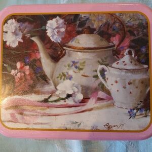 Floral Tea Set Storage Tin